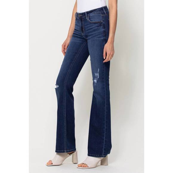 NEW CELLO mid rise distressed flare jeans in medium wash - Picture 2 of 3